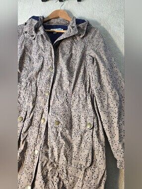 Boden Beige Navy Parka Rain Jacket Drawstring Waist Womens 8